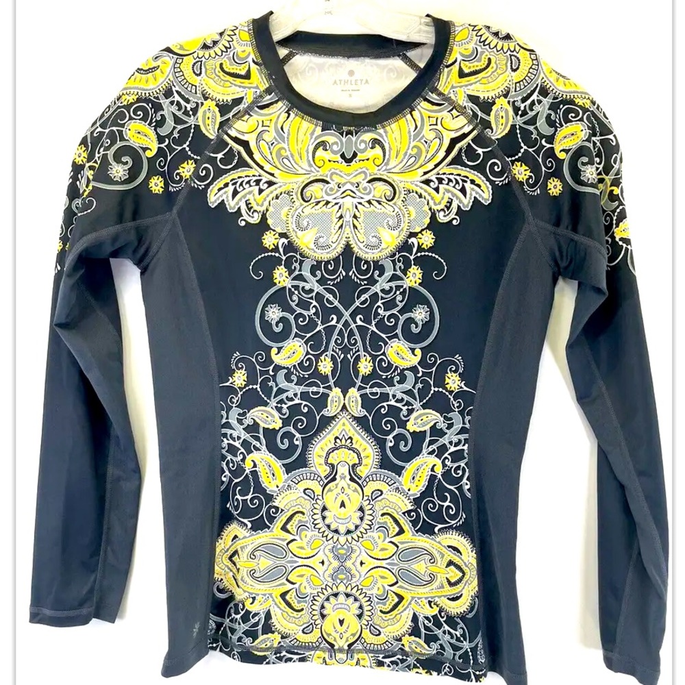 ATHLETA  Womens Sz Small Black/Yellow Crewneck Pullover Shirt (AA9) NW/OTs‎
